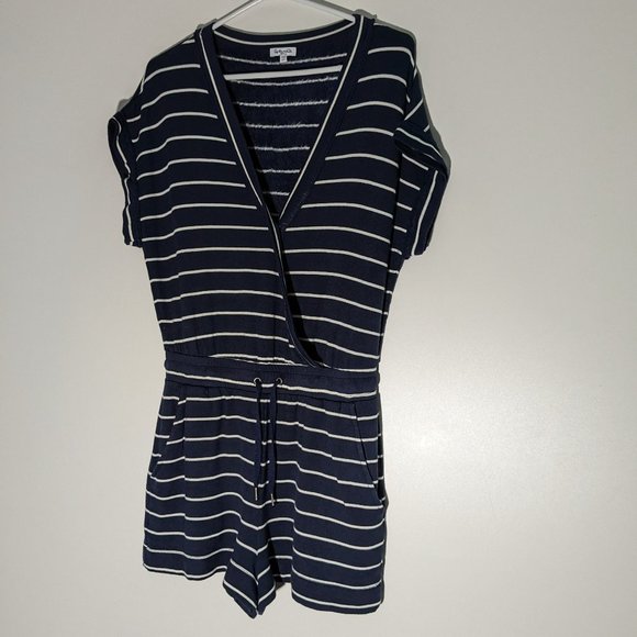 *3/$10* Splendid French Terry Wrap Striped Jumpsuit Romper Navy White Size Small - Picture 2 of 8
